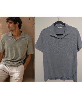 Onia | Shaun Striped Linen Blend Polo In Blue White